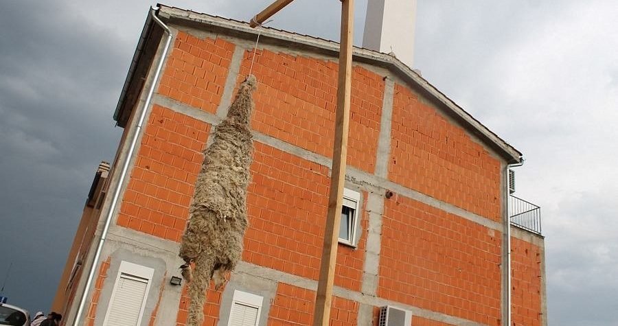 Prosvjed protiv elektromagnetskog zračenja: Gregorovu kožu objesili pred kuću susjeda koji je u dimnjak sakrio baznu stanicu