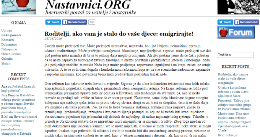 Udruga “Nastavnici organizirano”: Roditelji, ako vam je stalo do djece – emigrirajte!