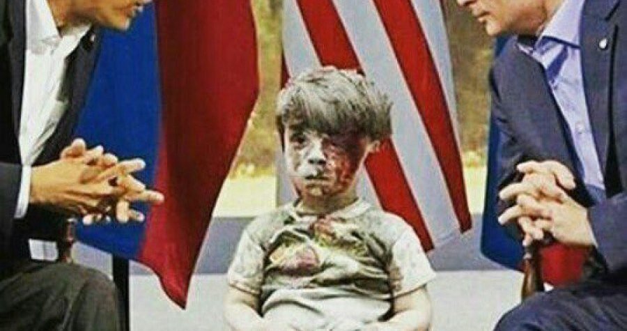 Fotomontaža dana: Ranjeni sirijski dječak Omran Daqneesh između svjetskih moćnika