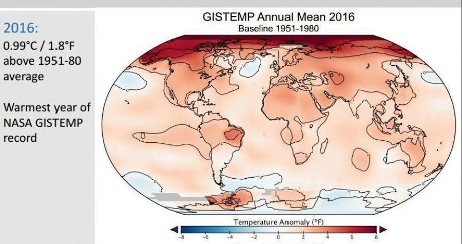 NASA: 2016. je bila najtoplija godina u povijesti