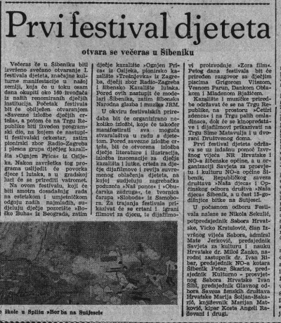 Najava prvog Festivala djetetau Slobodnoj Dalmaciji (printscreen arhiva Slobodne Dalmacije)