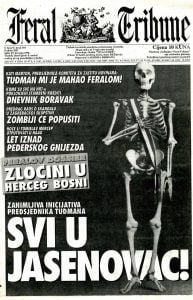 Naslovnica Feral Tribunea od 29. travnja 1996. godine u kojem je objavljen tekst Marinka Čulića "Kosti u mikseru"